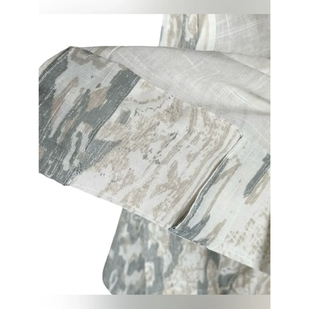 West Elm Set of 2 White Gray Beige Modern Print Neutral Cotton Curtain Panels